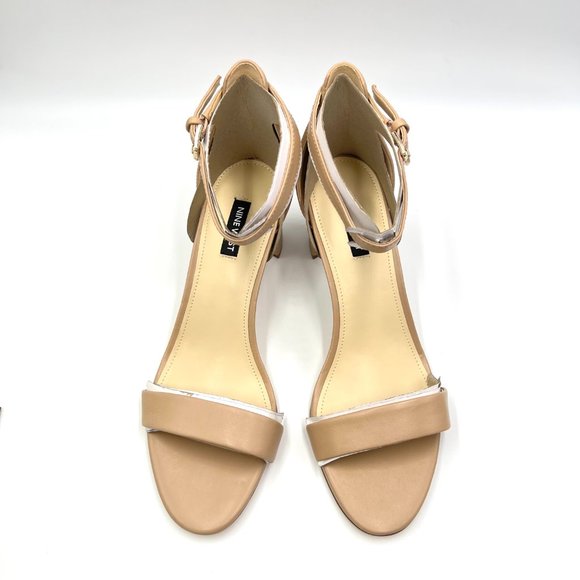 Nine West Pruce Beige Tan Natural Leather Open Toe Block Heels Sandals Shoes 10M - Picture 3 of 14